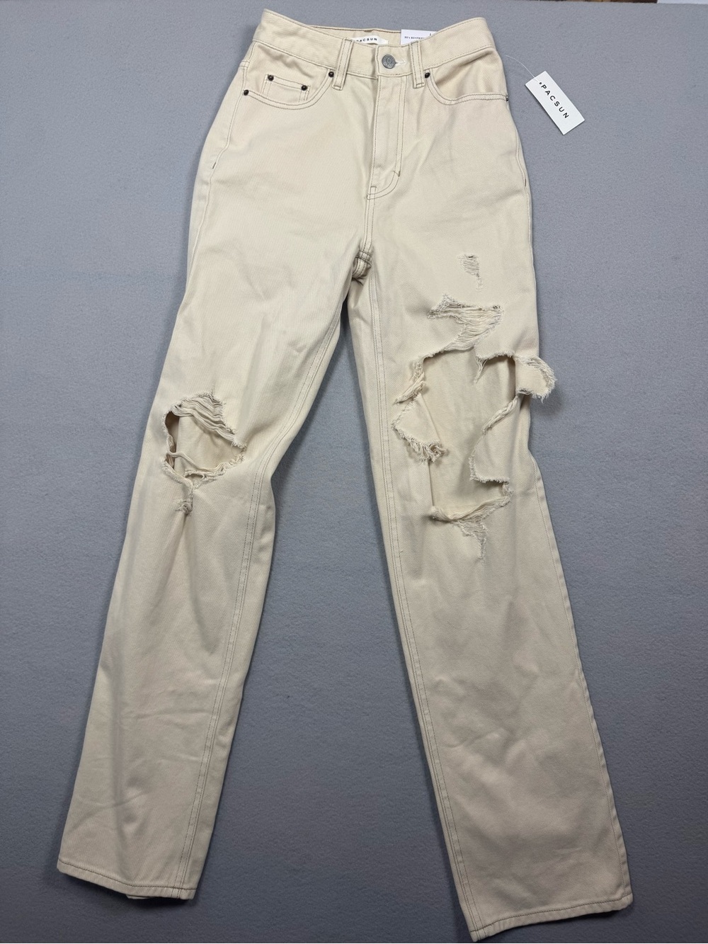 PacSun 90's Boyfriend Jeans Ecru Distressed Ripped High Rise Size 23 NWT